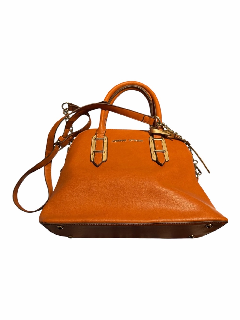Adrienne Vittadini Orange Leather Dome Satchel with Gold Hardware
